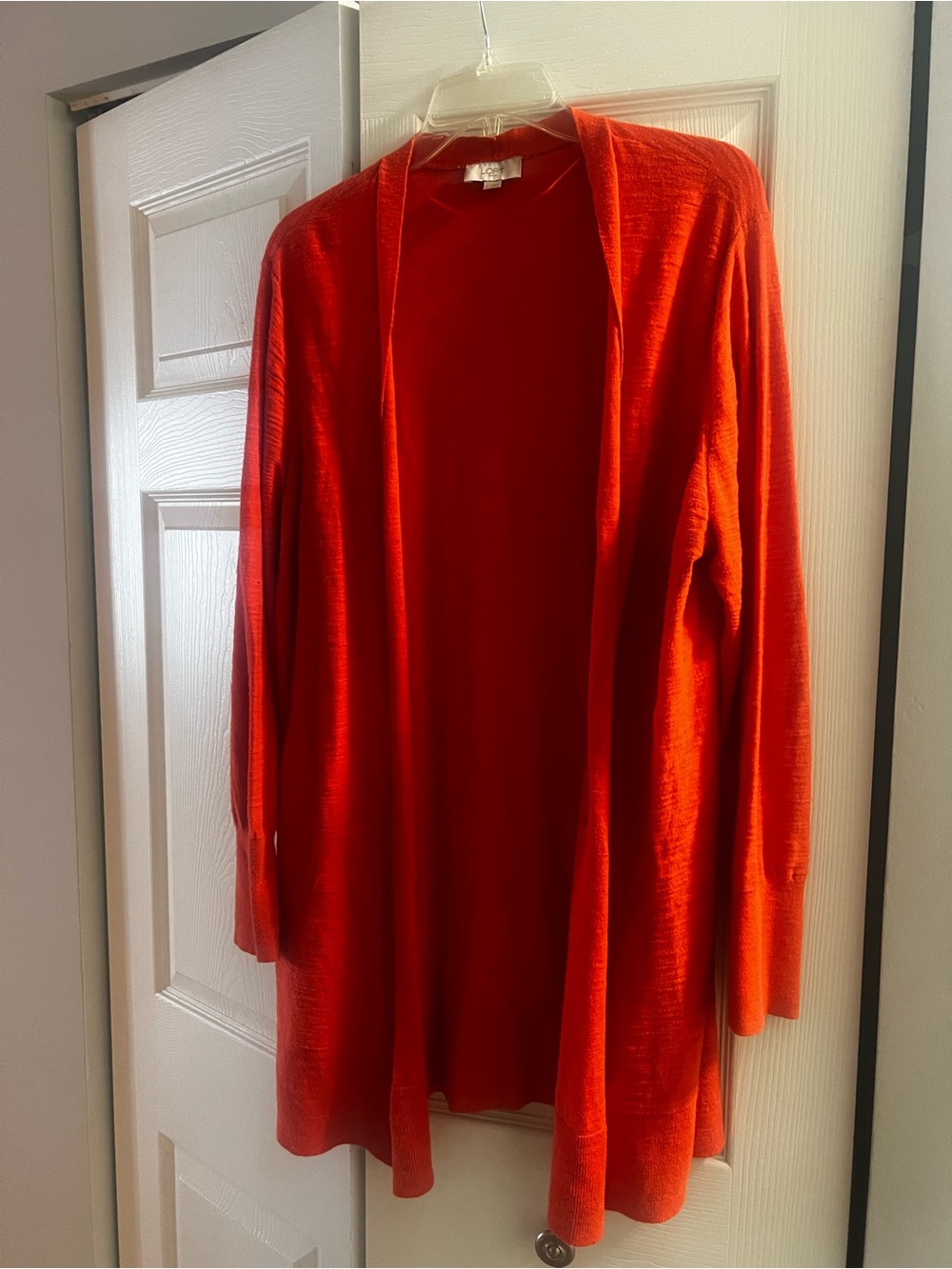 LOFT Open-Front Orange-Red Cardigan